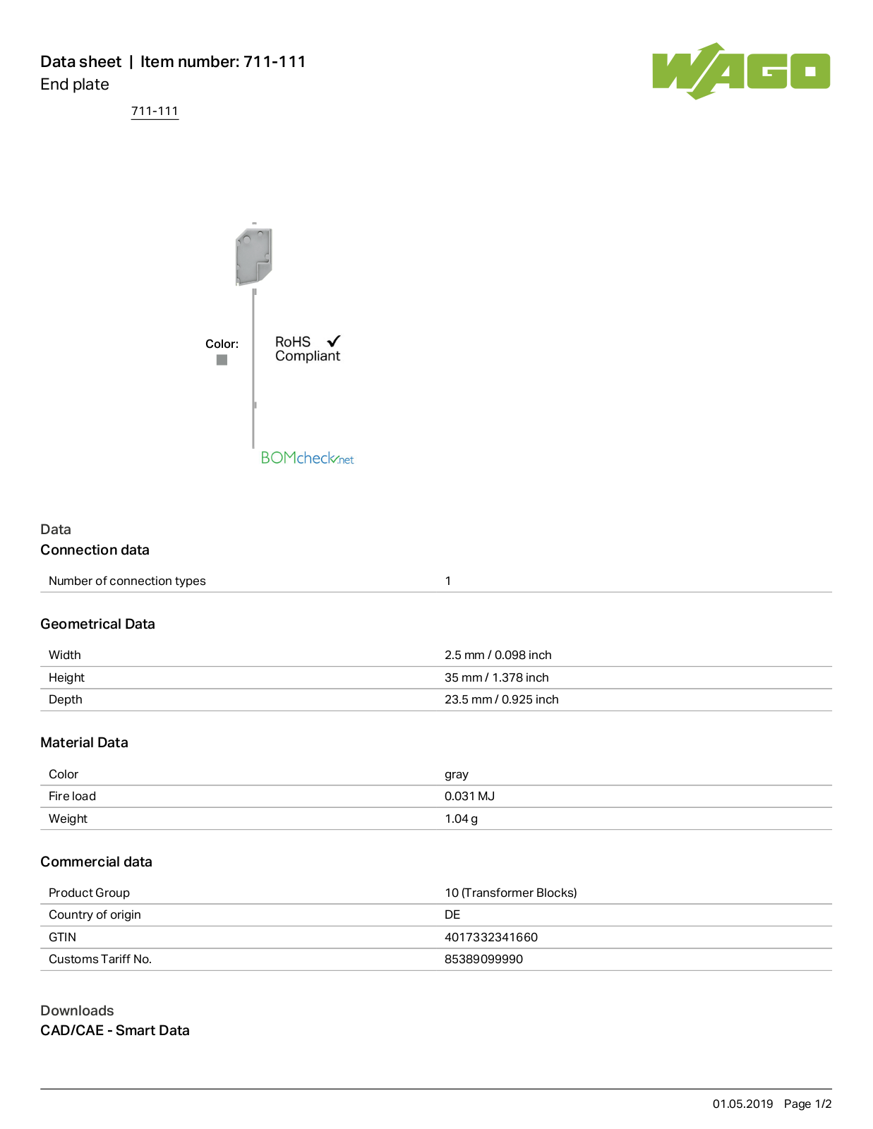 Wago 711-111 Data Sheet