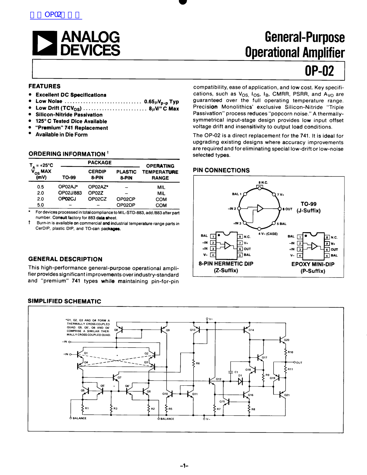 ANALOG DEVICES OP-02 Service Manual