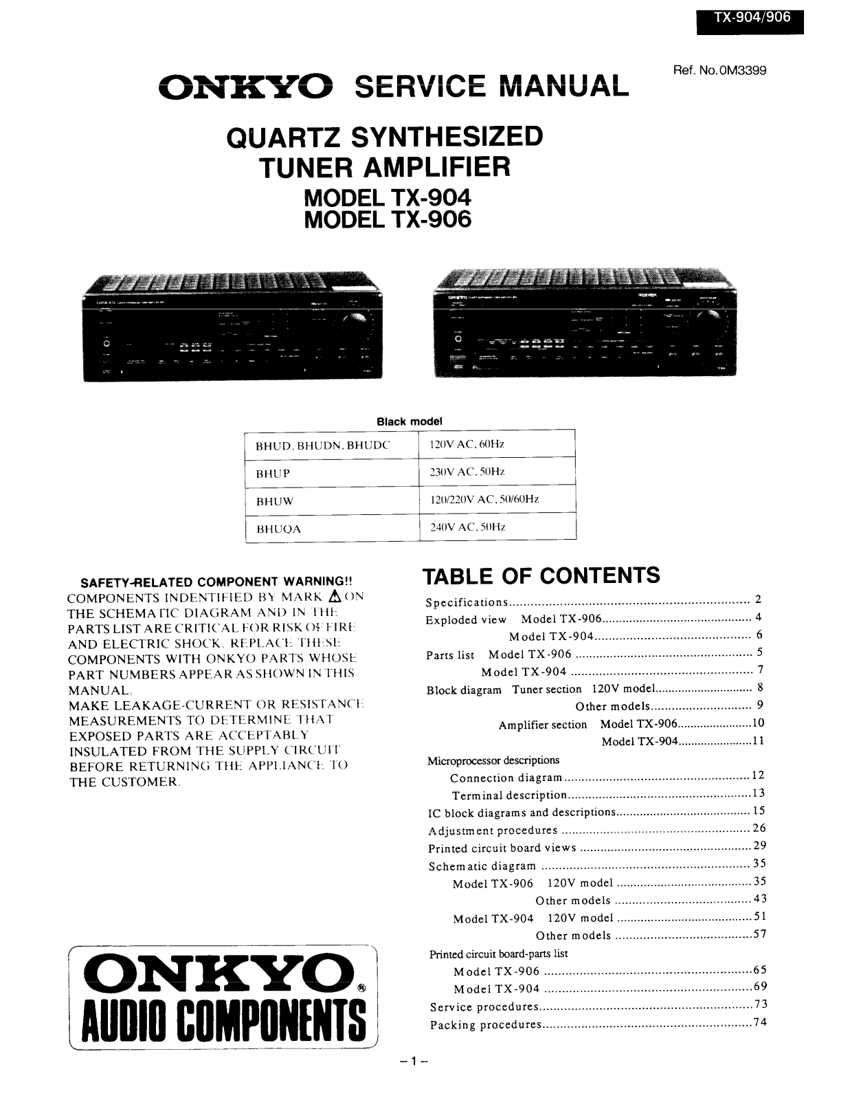 Onkyo TX-906 Service manual