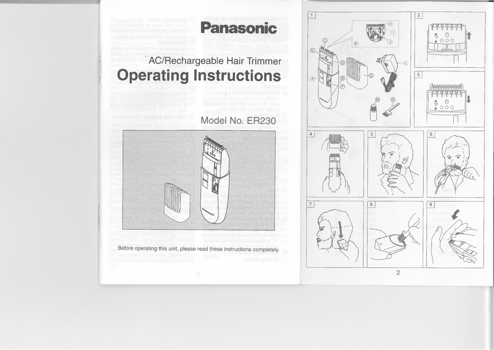 Panasonic ER-230 Operating Instructions