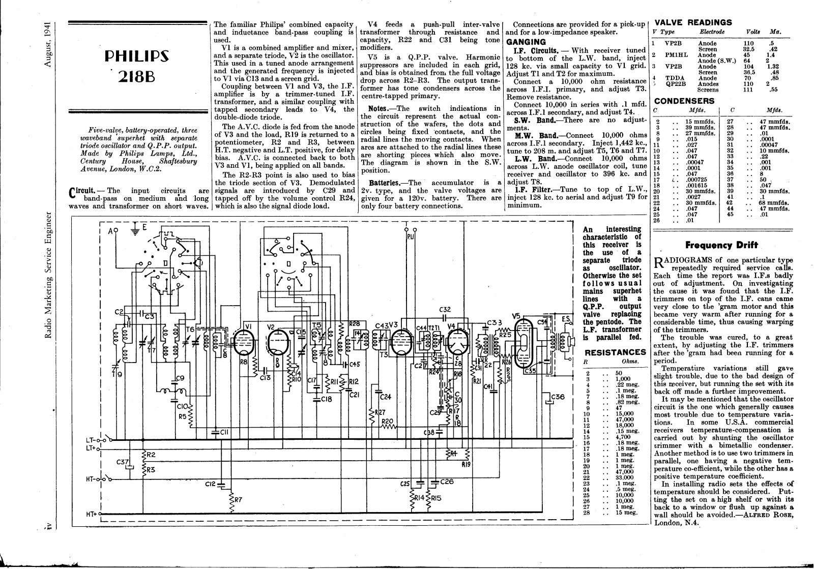 Philips 218-B Schematic