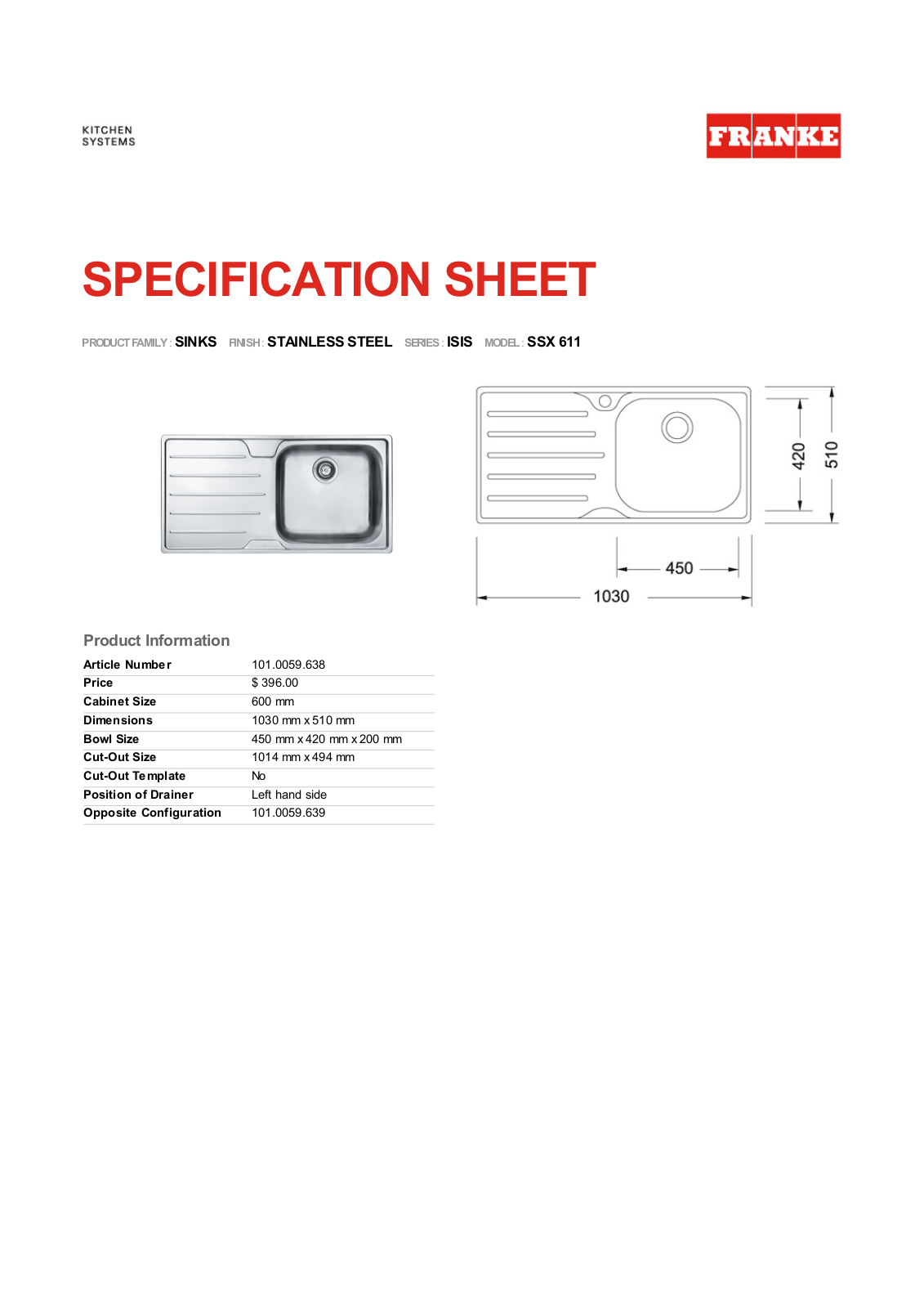 Franke Foodservice SSX 611 User Manual