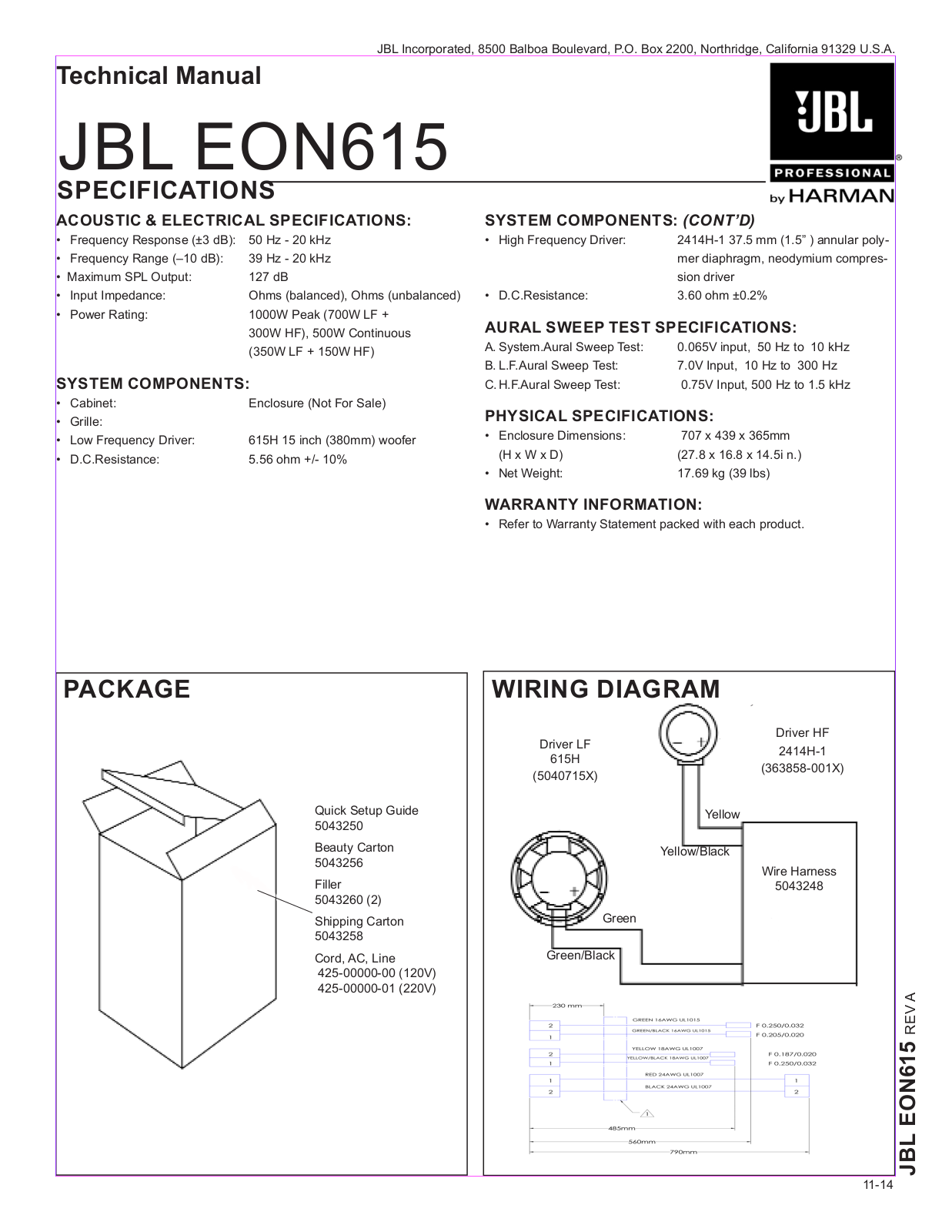 JBL EON615 Service Manual
