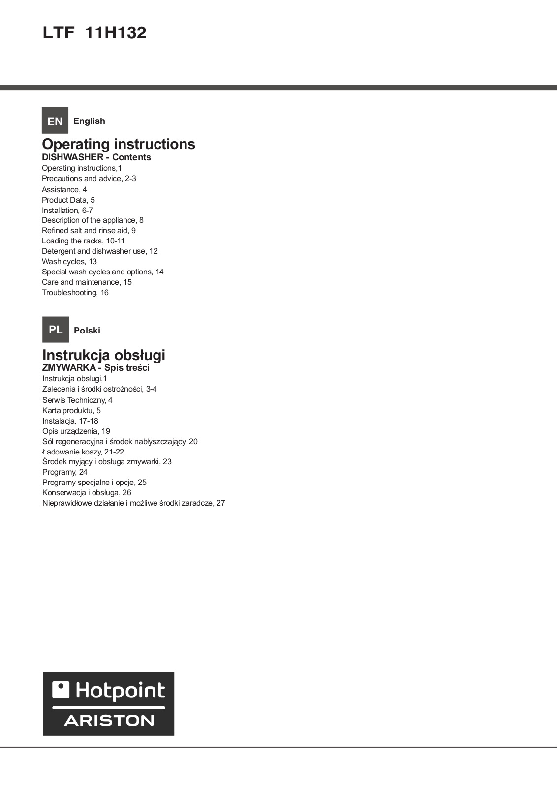 Hotpoint LTF 11H132 L EU User Manual