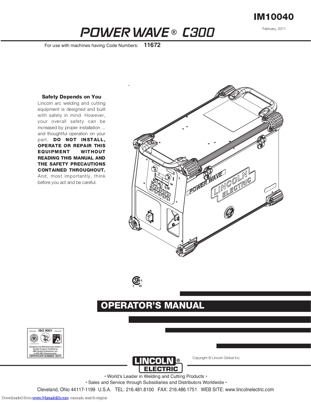 Lincoln Electric POWER WAVE IM10040, POWER WAVE C300 Operator's Manual