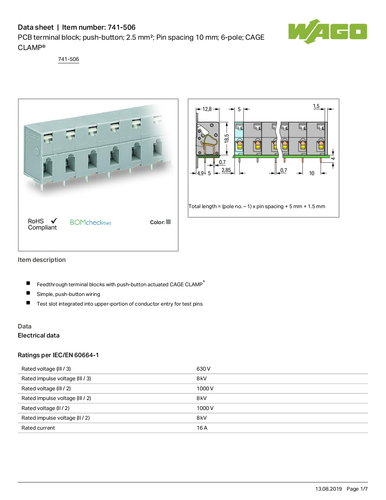 Wago 741-506 Data Sheet