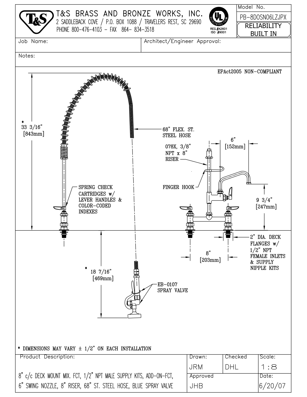 T&S Brass PB-8DOSN06LZJPX User Manual