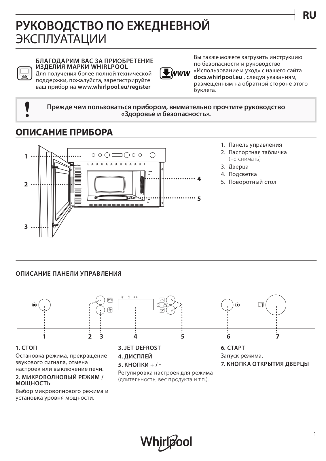 WHIRLPOOL AMW 440/WH Daily Reference Guide