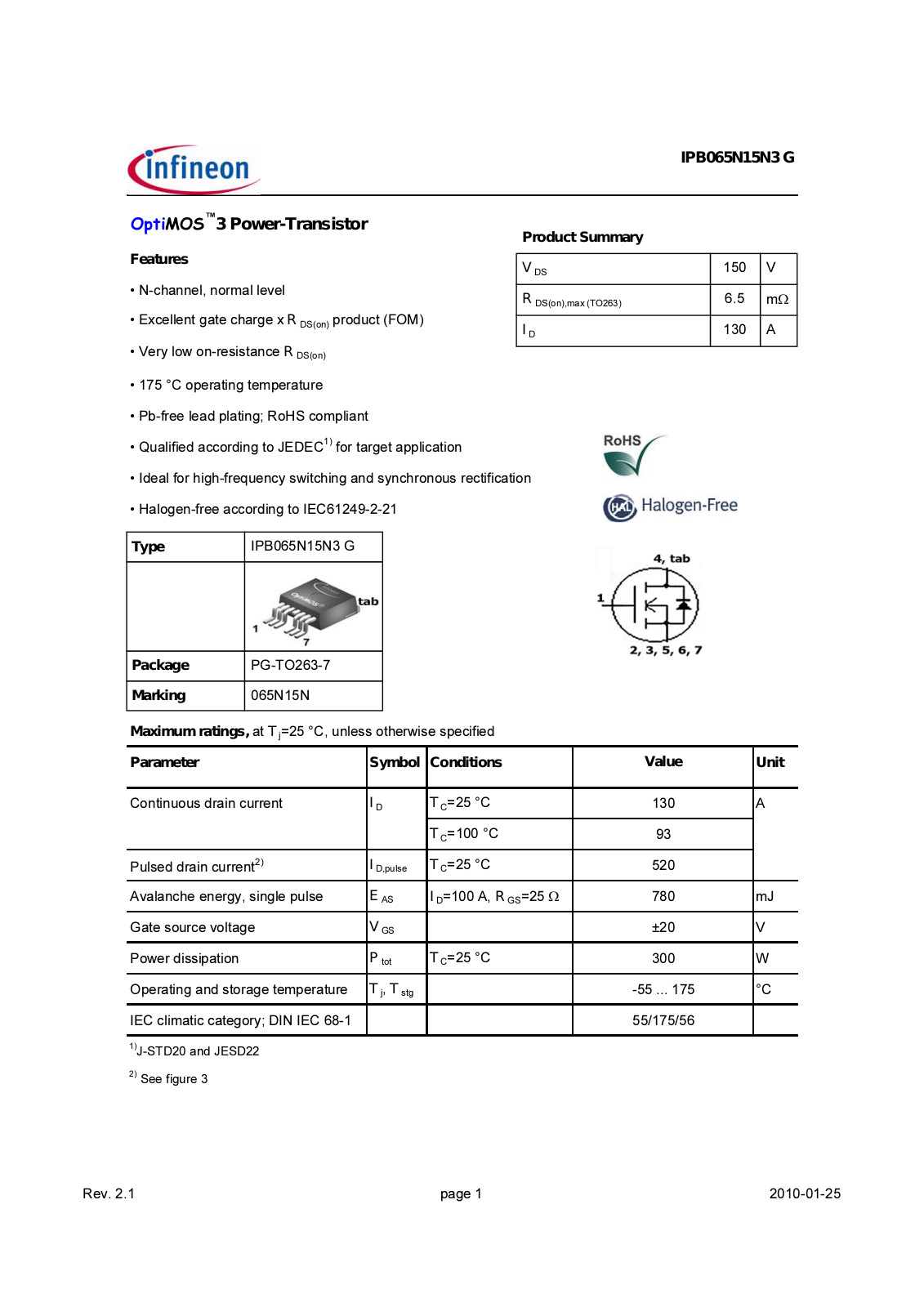 Datasheet ipb065n15n3g_rev2.1 Datasheet - ManualMachine.com