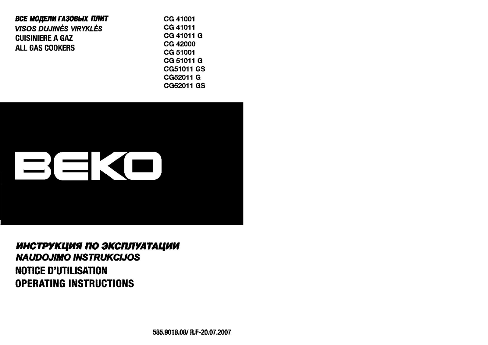 Beko CG 41011, CG 42000, CG 52011 G User Manual