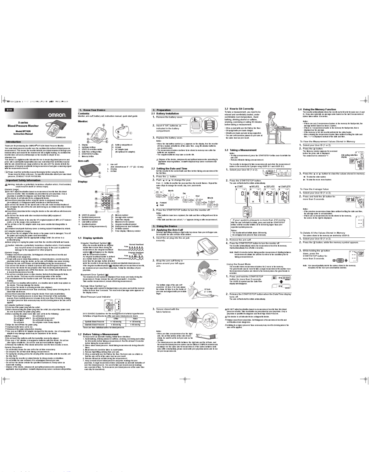 Omron BP742N Instruction Manual