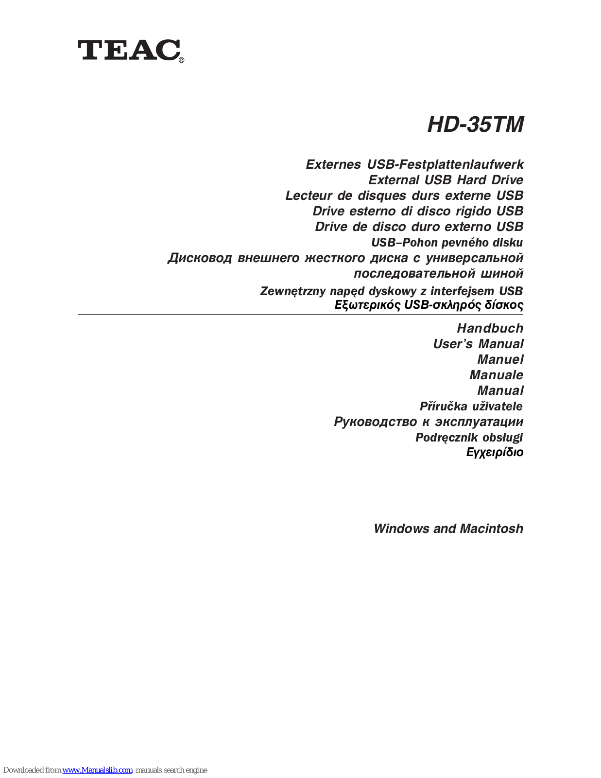 TEAC HD-35 PUK 250 Go User Manual