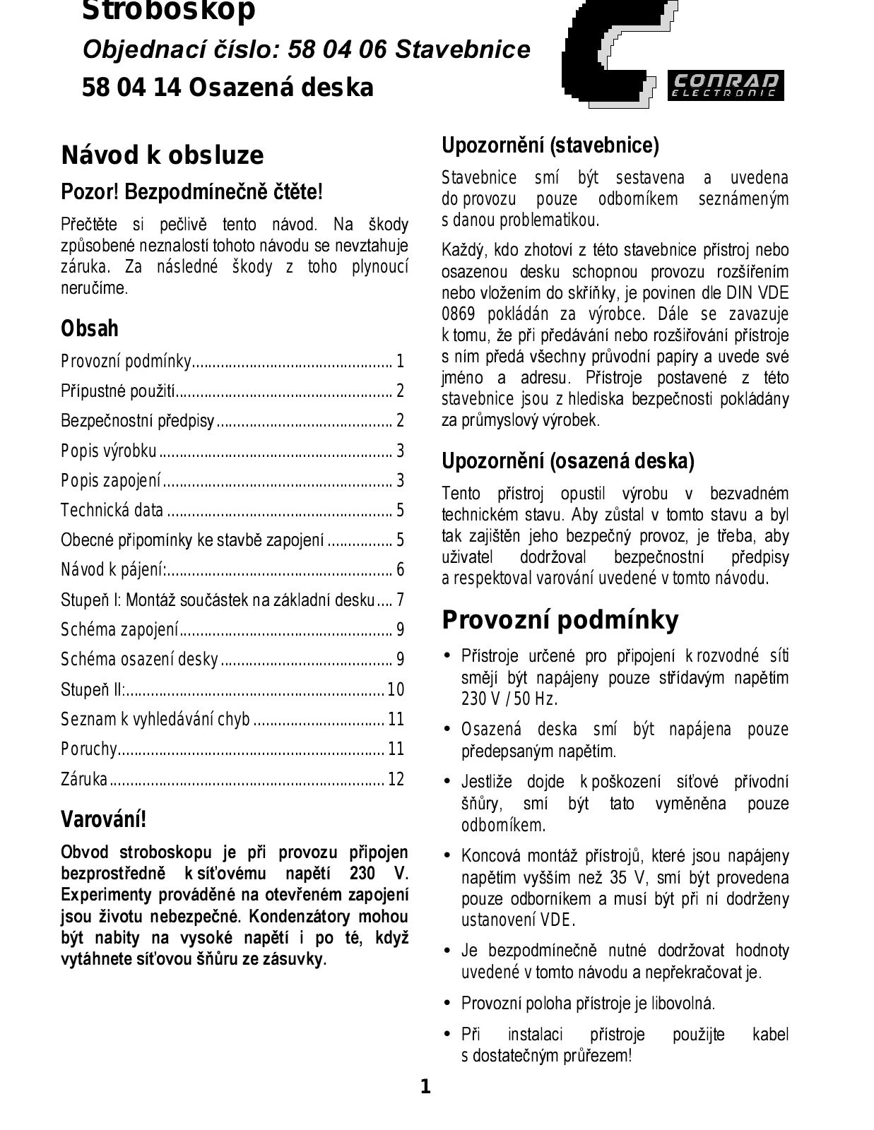 Conrad 58 04 06, 58 04 14 Operating Instructions