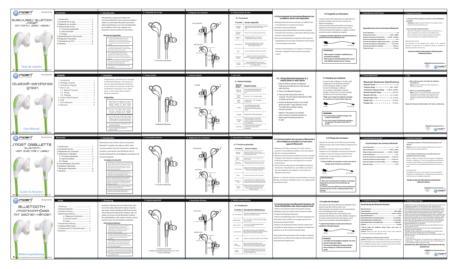 imperii Green Bluetooth Earphones User Manual