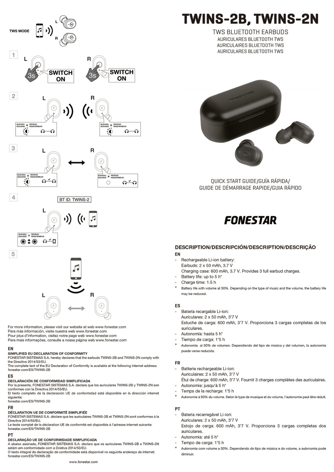 Fonestar Twins 2N, Twins 2B Quick Start Guide