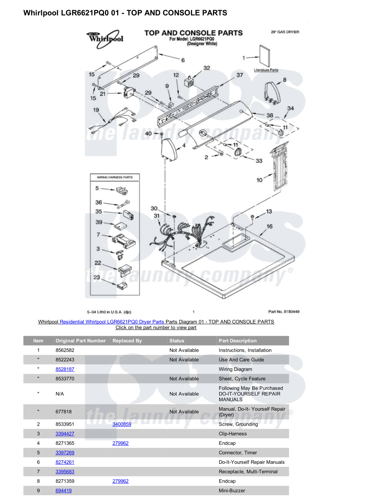 Whirlpool LGR6621PQ0 Parts Diagram