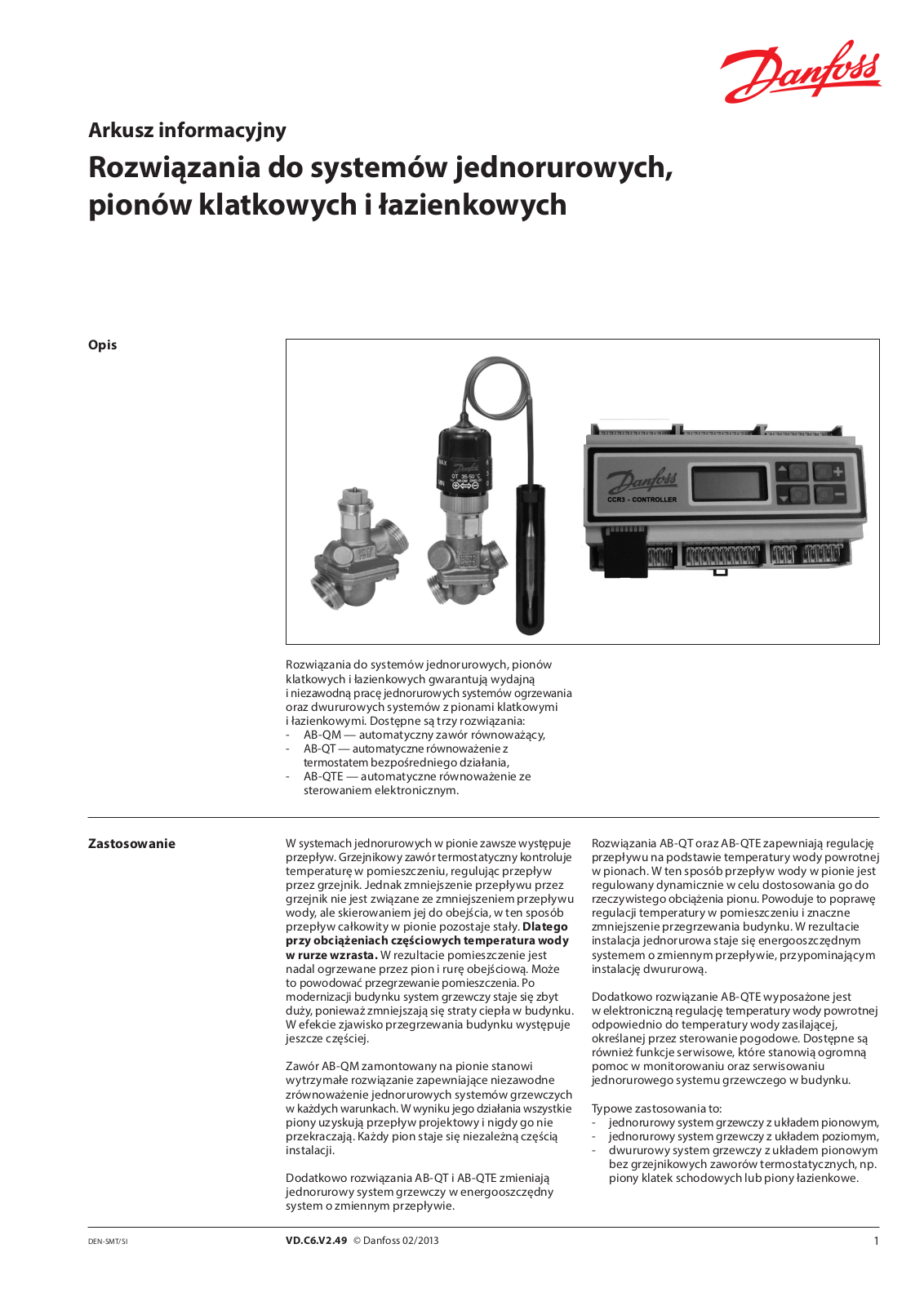 Danfoss Rozwiązania do systemów jednorurowych Data sheet