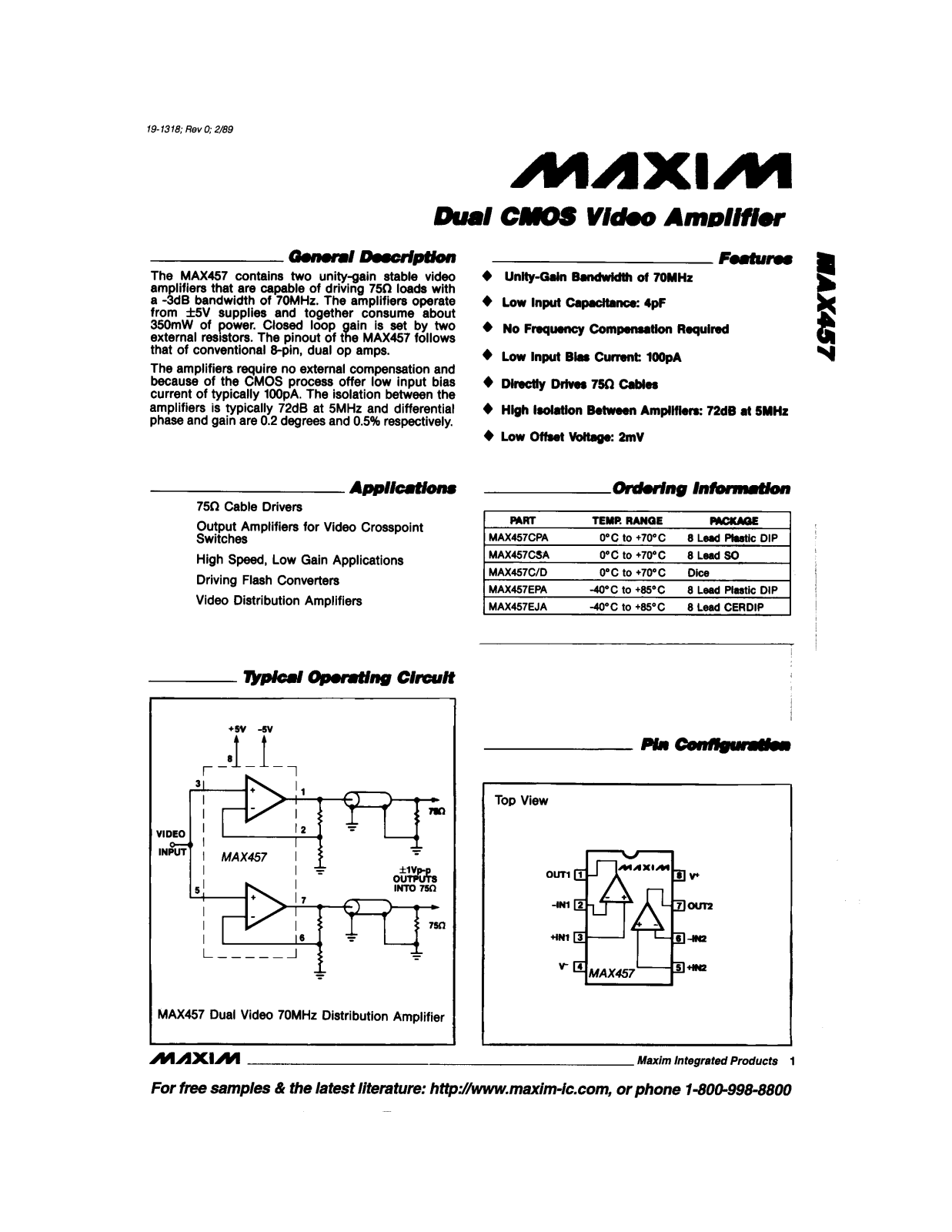 Maxim MAX457CSA, MAX457CPA, MAX457C-D, MAX457EPA, MAX457EJA Datasheet