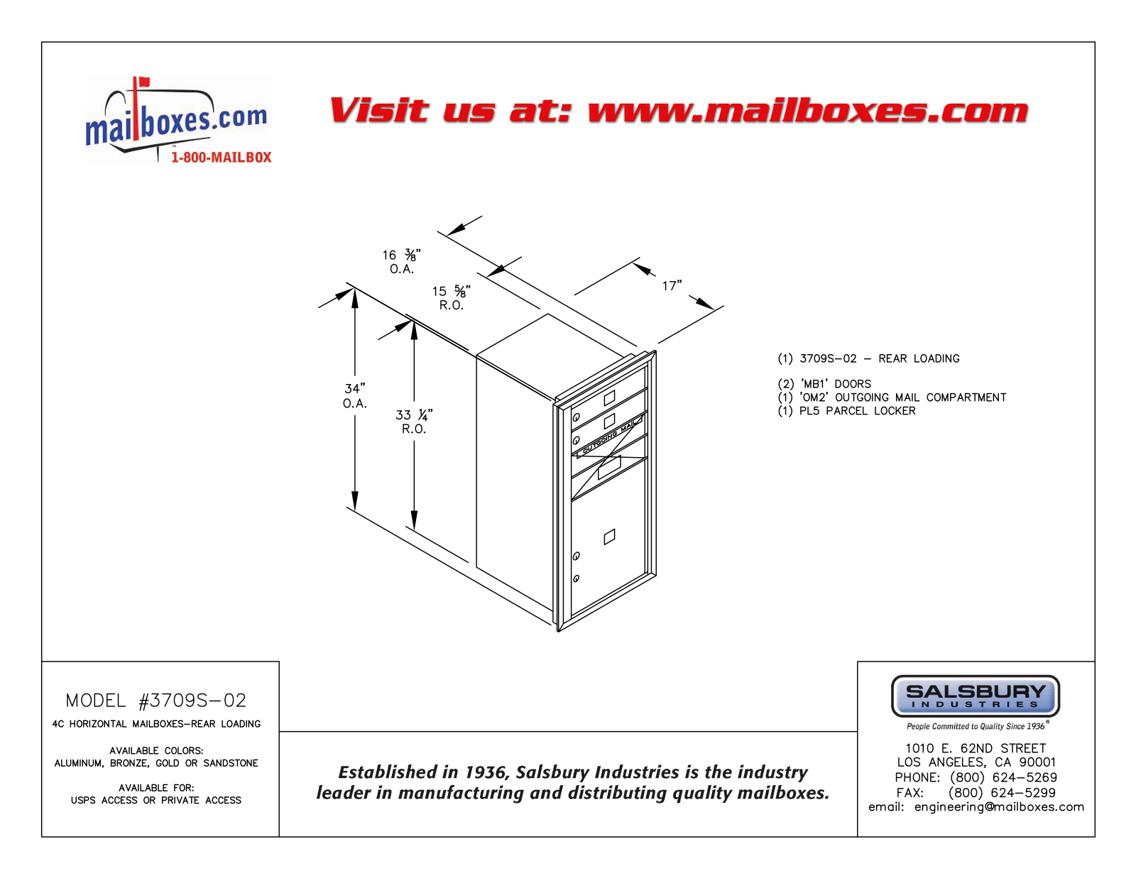 Salsbury Industries 3709S02ZRU, 3709S02ZRP User Manual