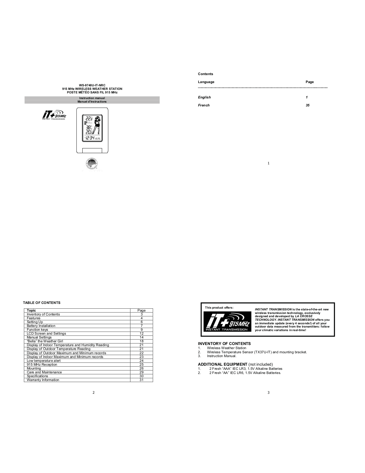 La Crosse Technology WS9740UITNRC User Manual