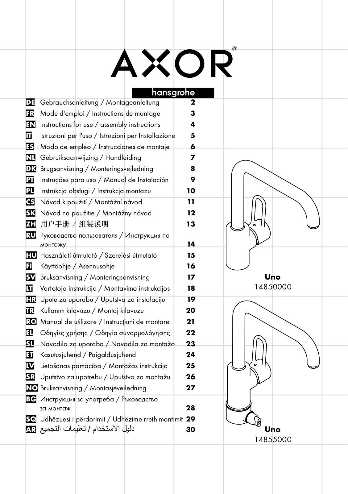 Hansgrohe 14855000, 14850000 Instructions For Use/assembly Instructions