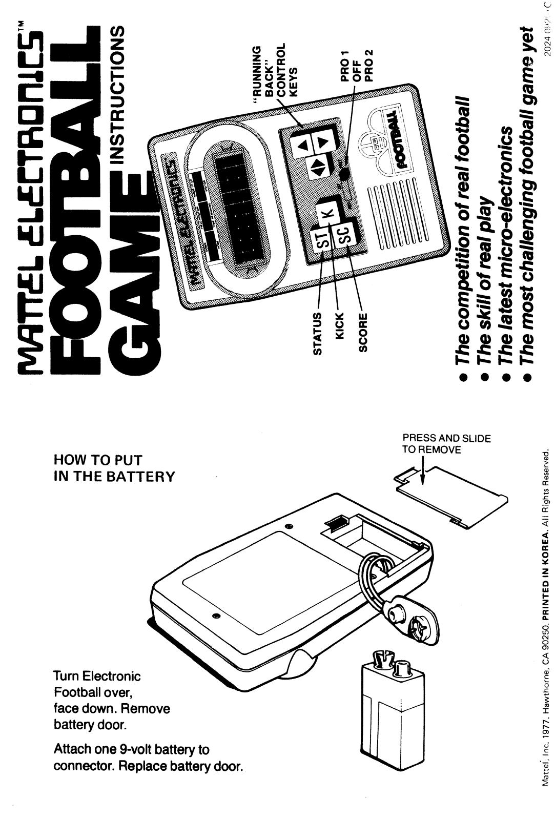 Mattel Football User Guide