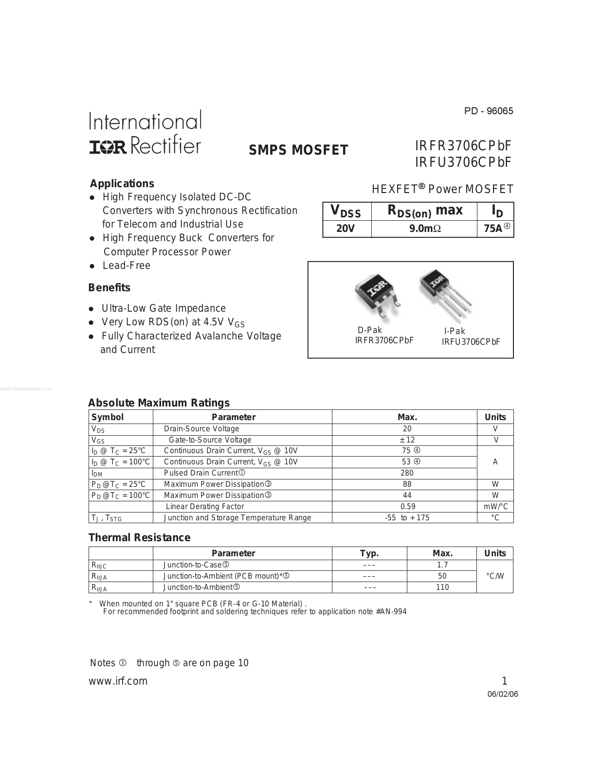 International Rectifier IFRF 3706 CPbF Service Manual