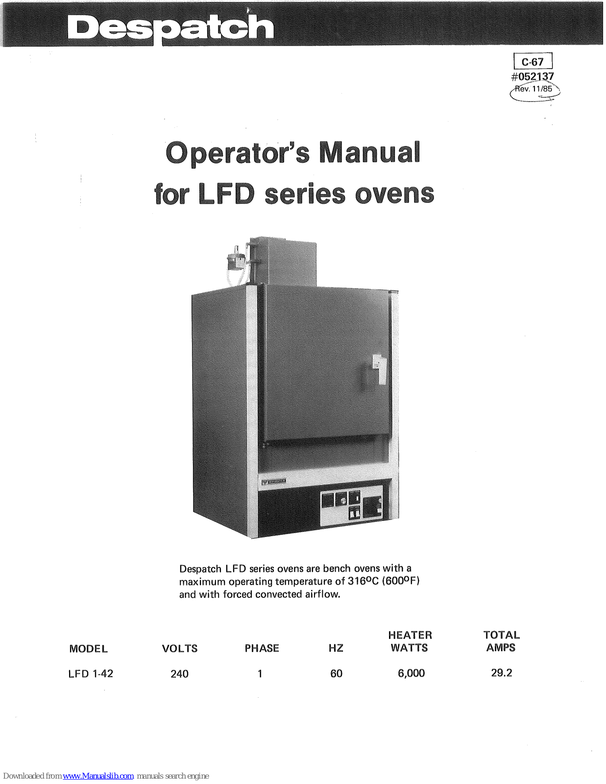 Despatch LFD series Operating Instructions Manual