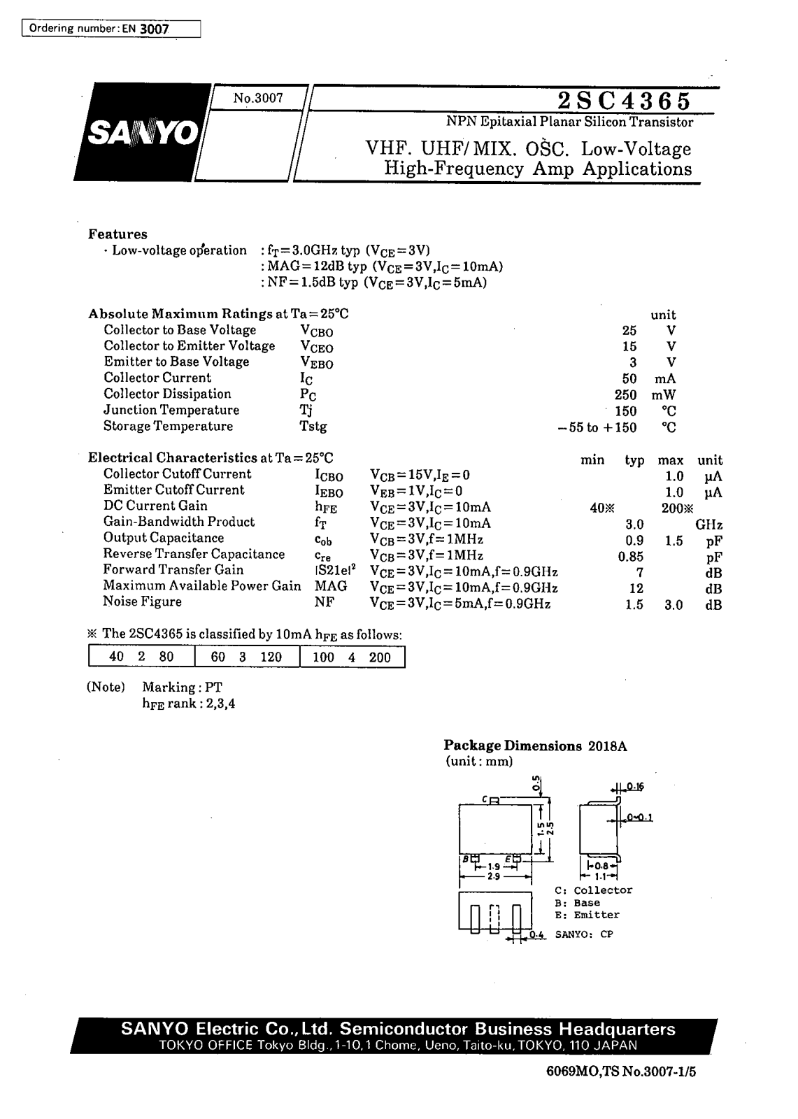 SANYO 2SC4365 Datasheet