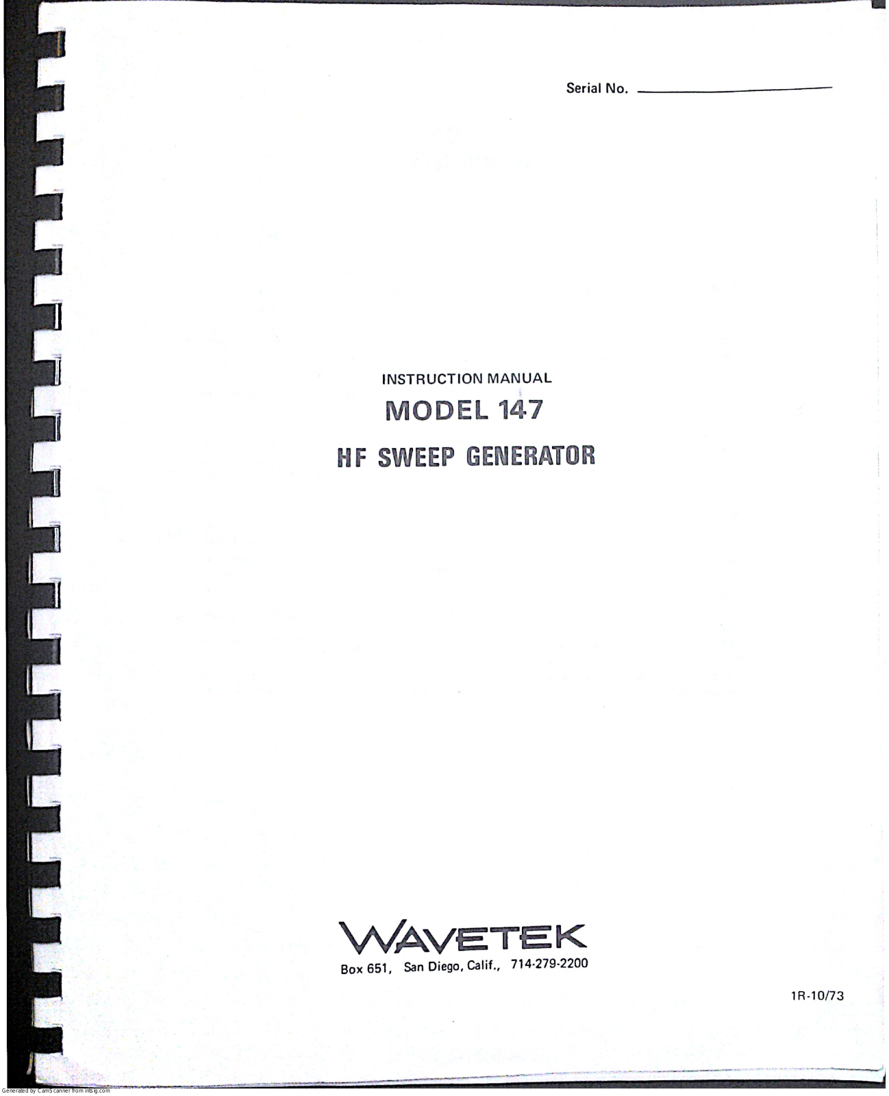 Wavetek 147 Service manual