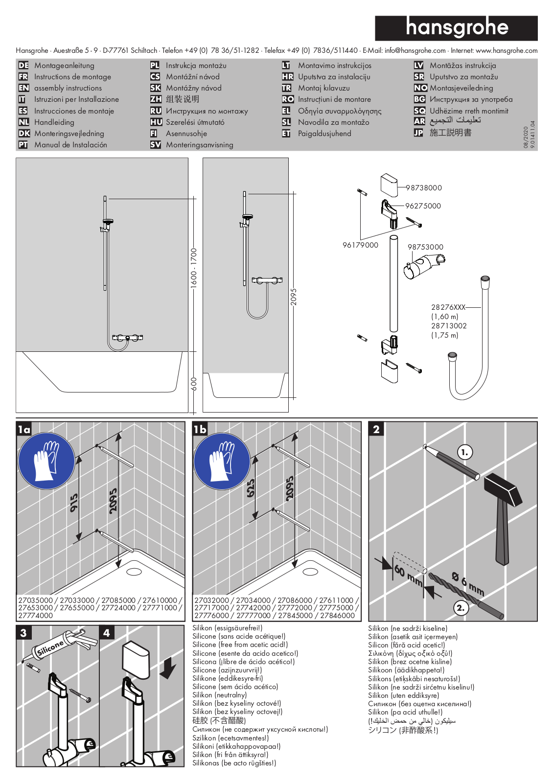 Hansgrohe 27035000, 27033000, 27085000, 27610000, 27653000 assembly instructions