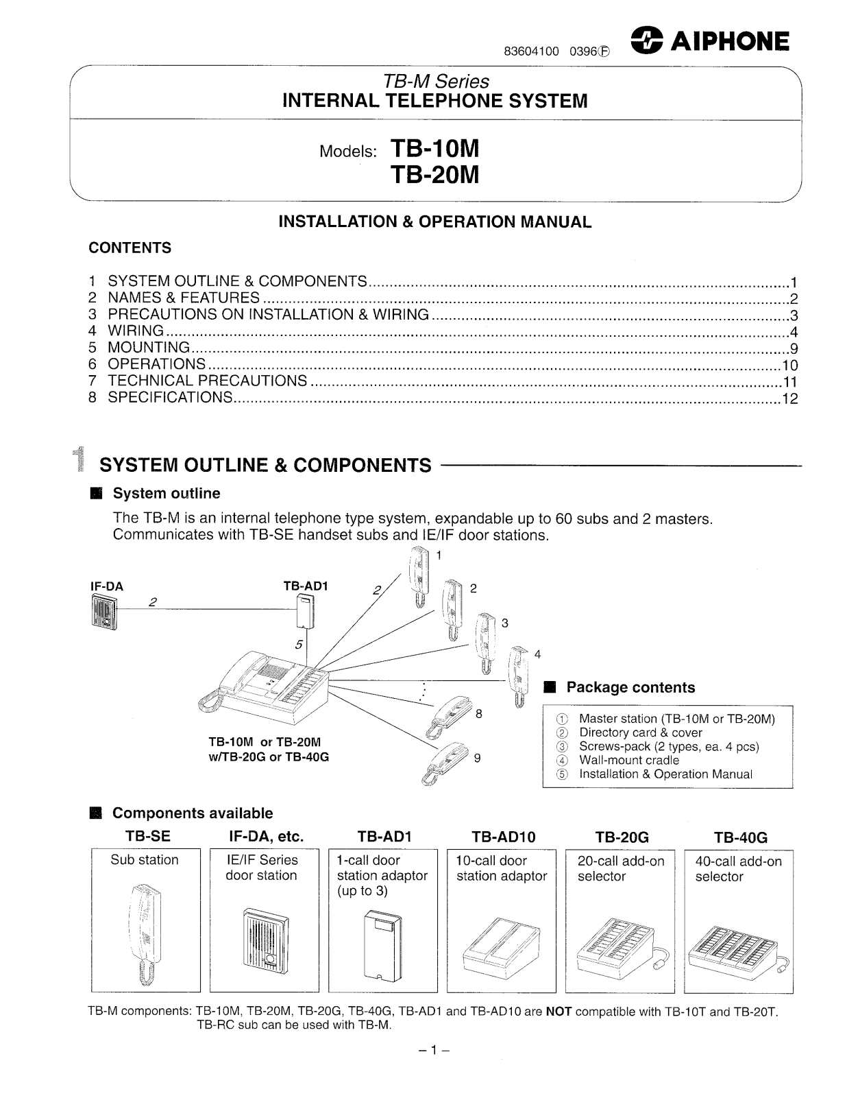 Aiphone TB-20M, TB-10M User Manual