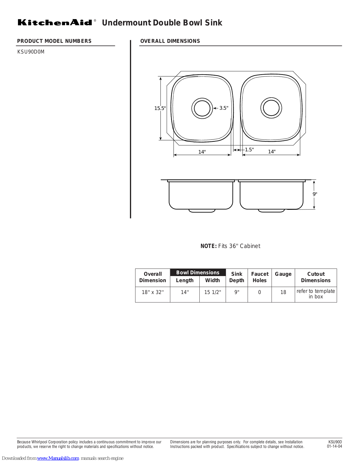 KitchenAid KSU90D0M Dimension Manual