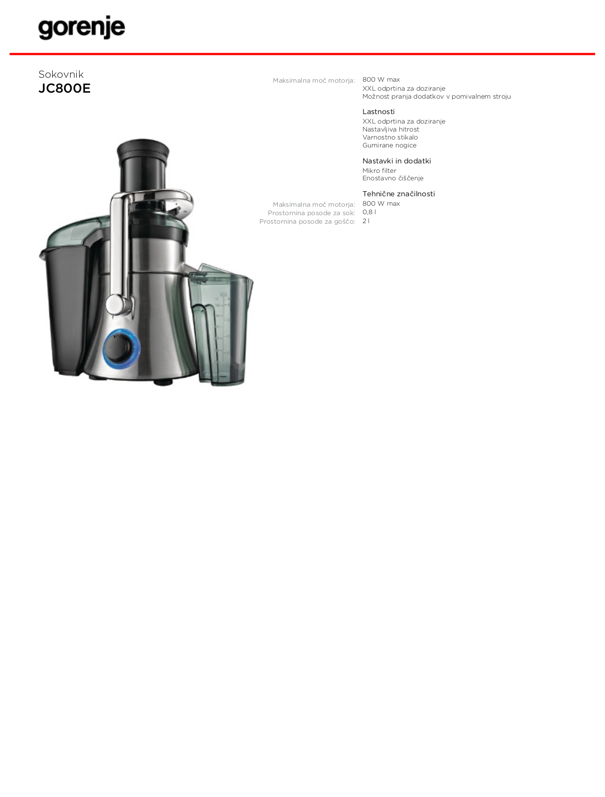 Gorenje JC800E BROCHURE