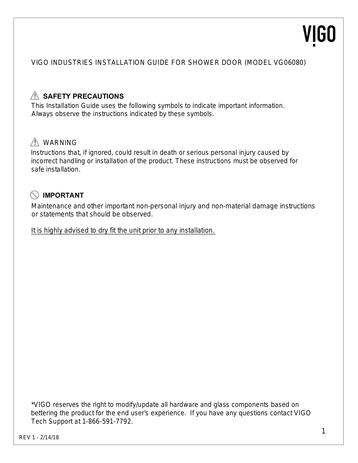VIGO VGU3684 Installation & Assembly - ManualMachine.com