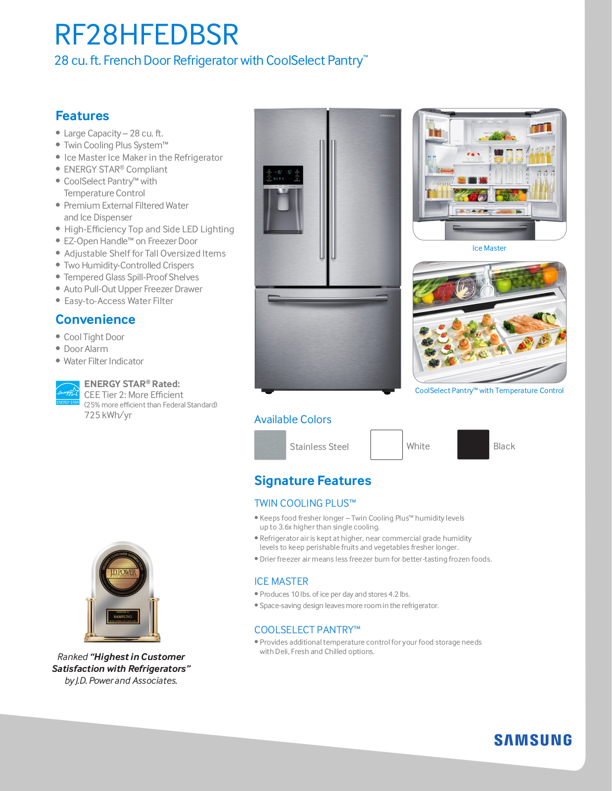 Samsung RF28HFEDBSR, RF28HFEDBWW Specification Sheet