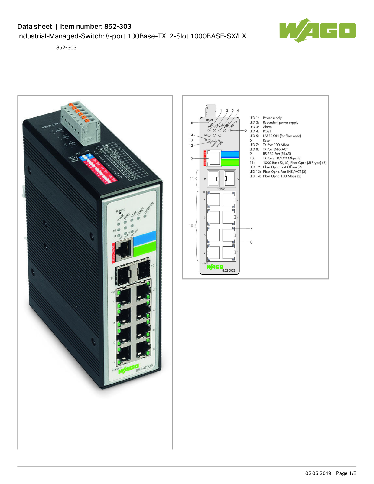 Wago 852-303 Data Sheet