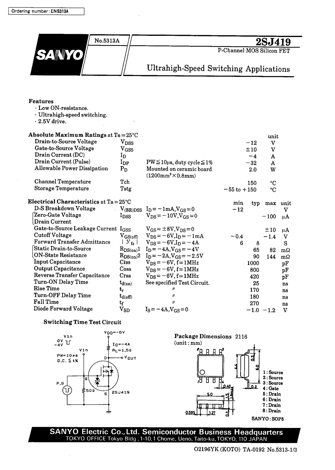 SANYO 2SJ419 Datasheet