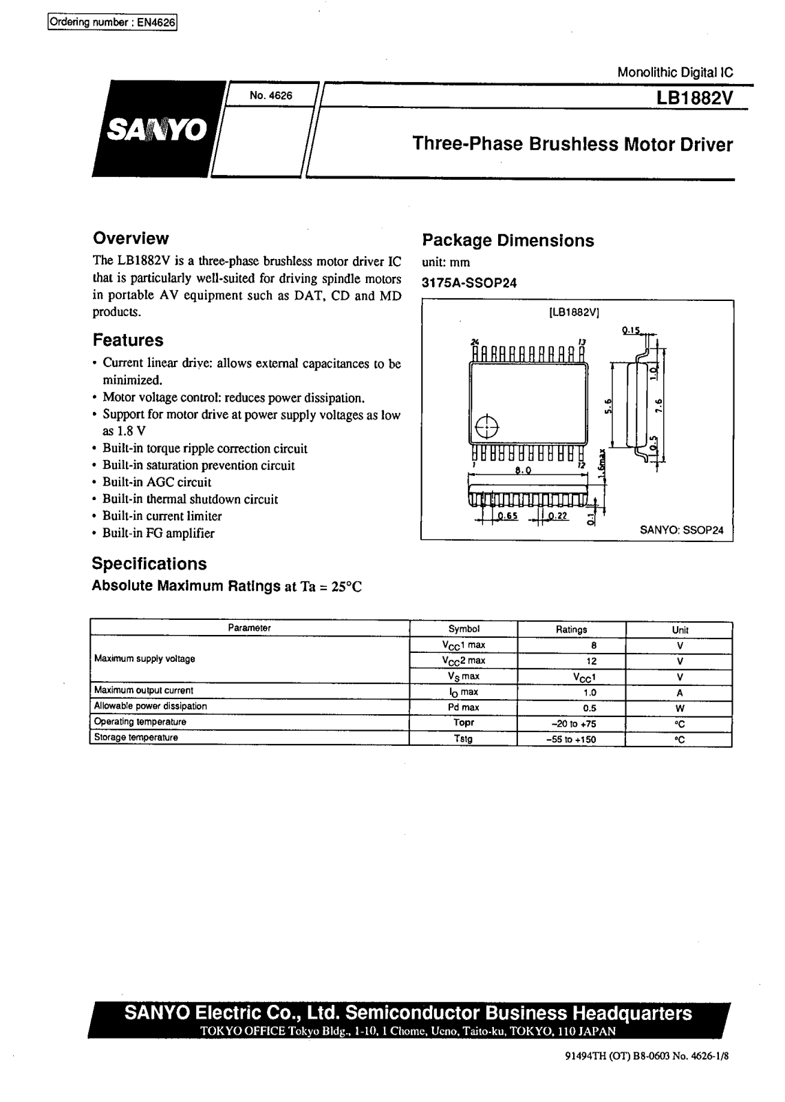 SANYO LB1882V Datasheet