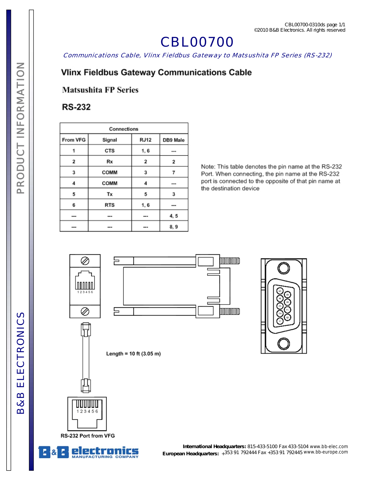 B&B Electronics CBL00700 Datasheet