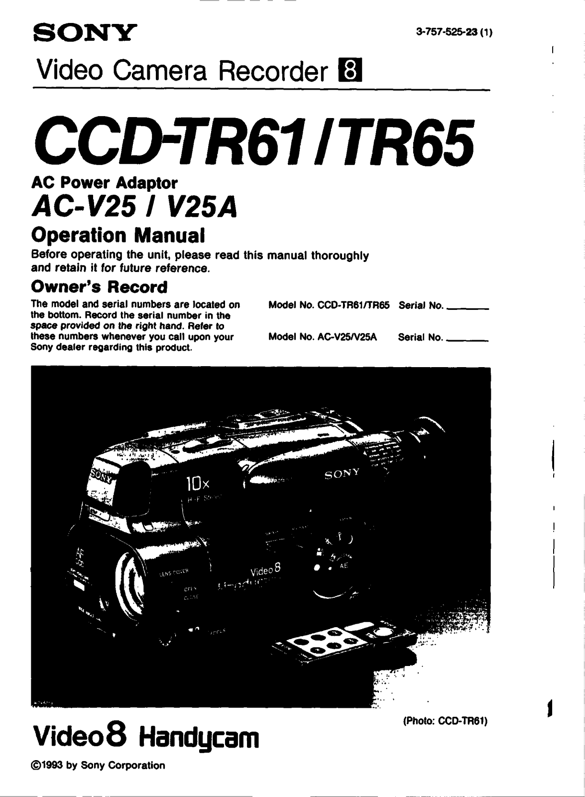 Sony CCD-TR65 Operating Instruction