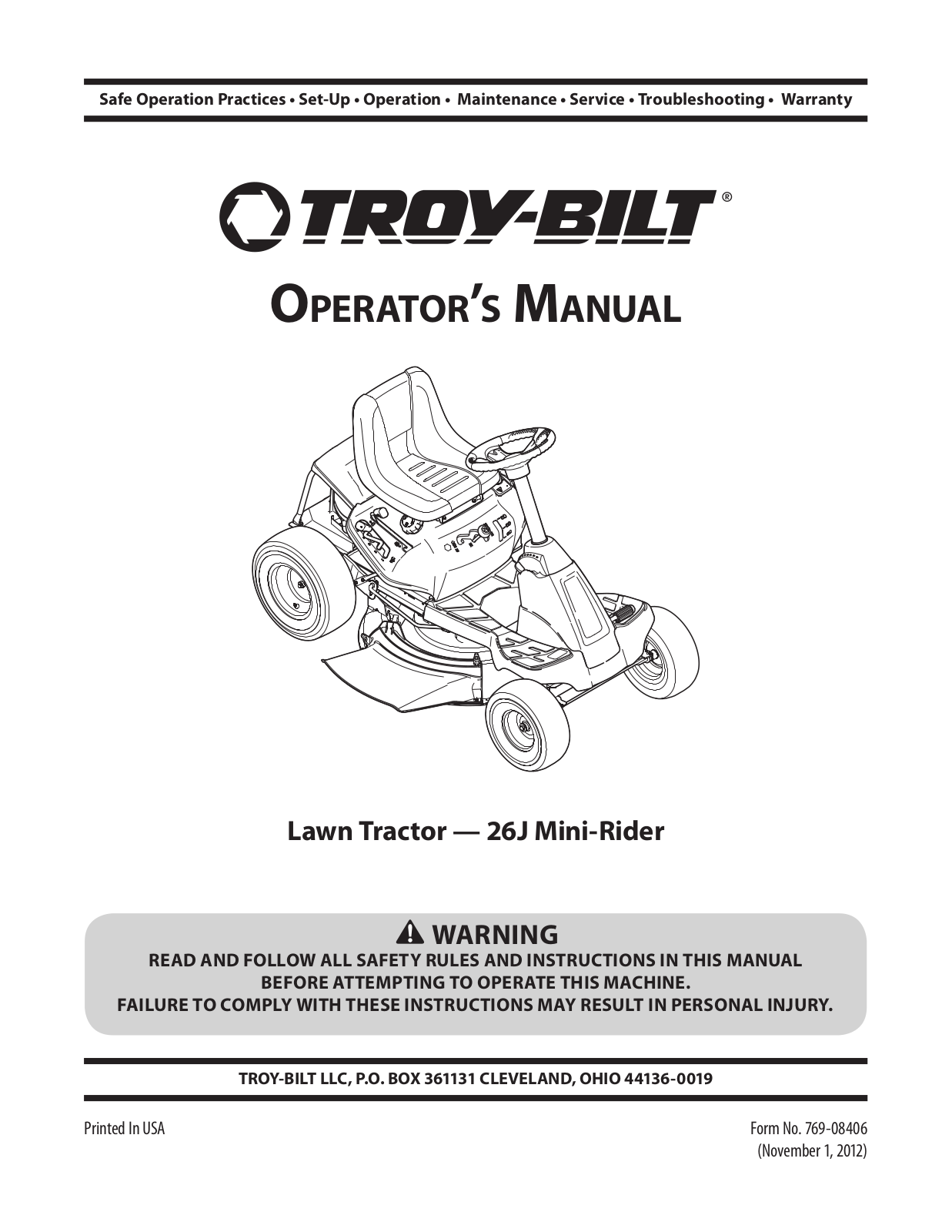 Troy-Bilt TB30 R Neighborhood Rider Owner's Manual