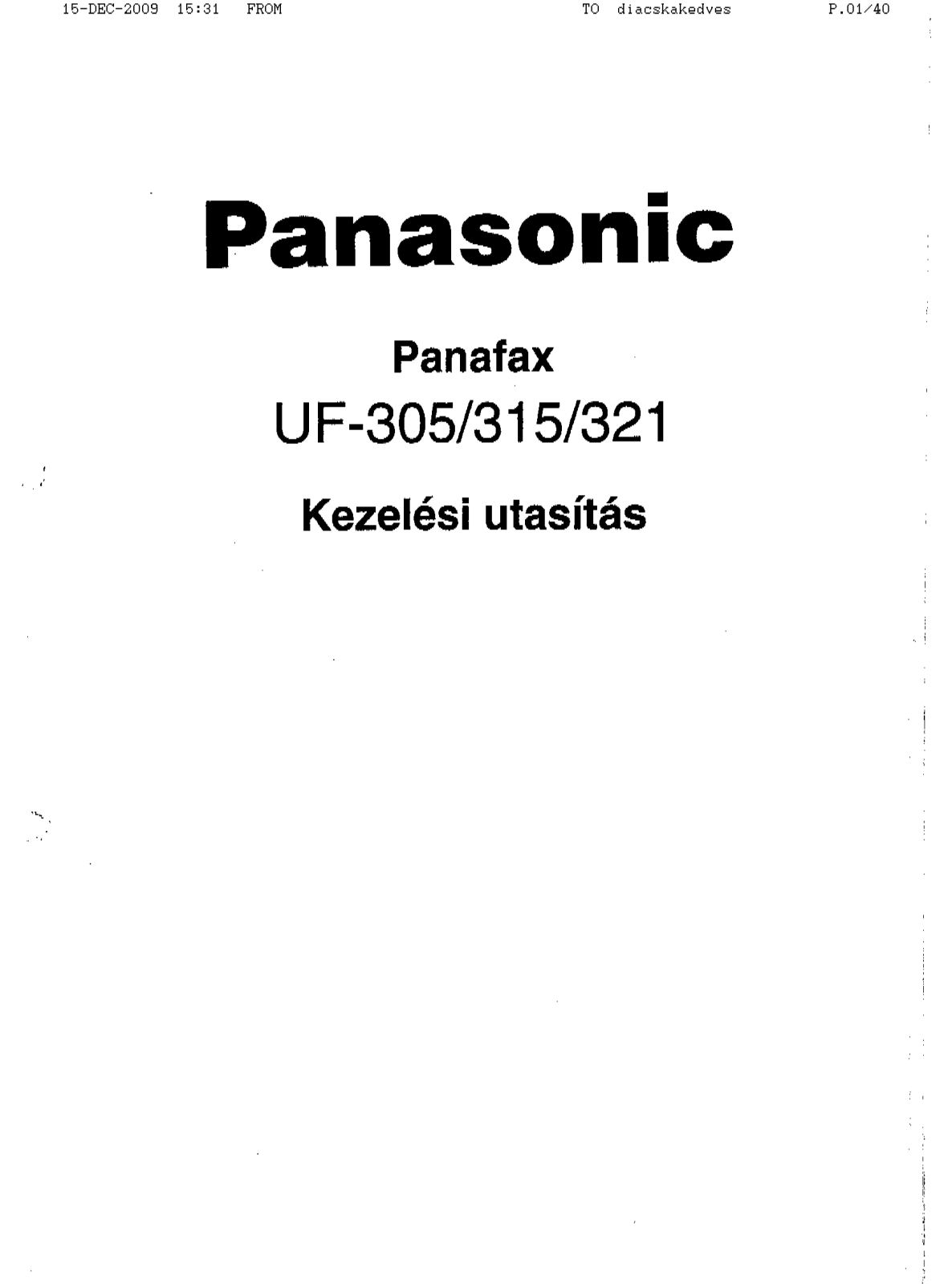 Panasonic UF-315, UF-305, UF-321 User Manual