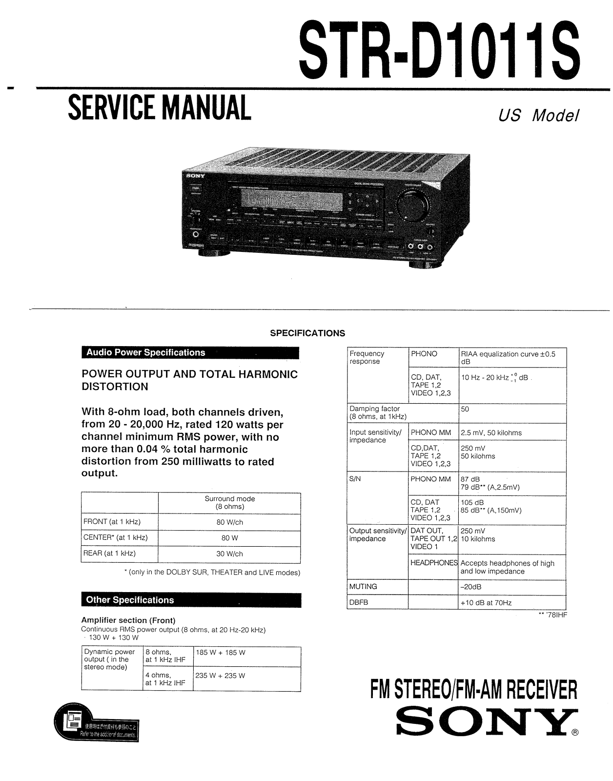 Sony STRD-1011-S Service manual