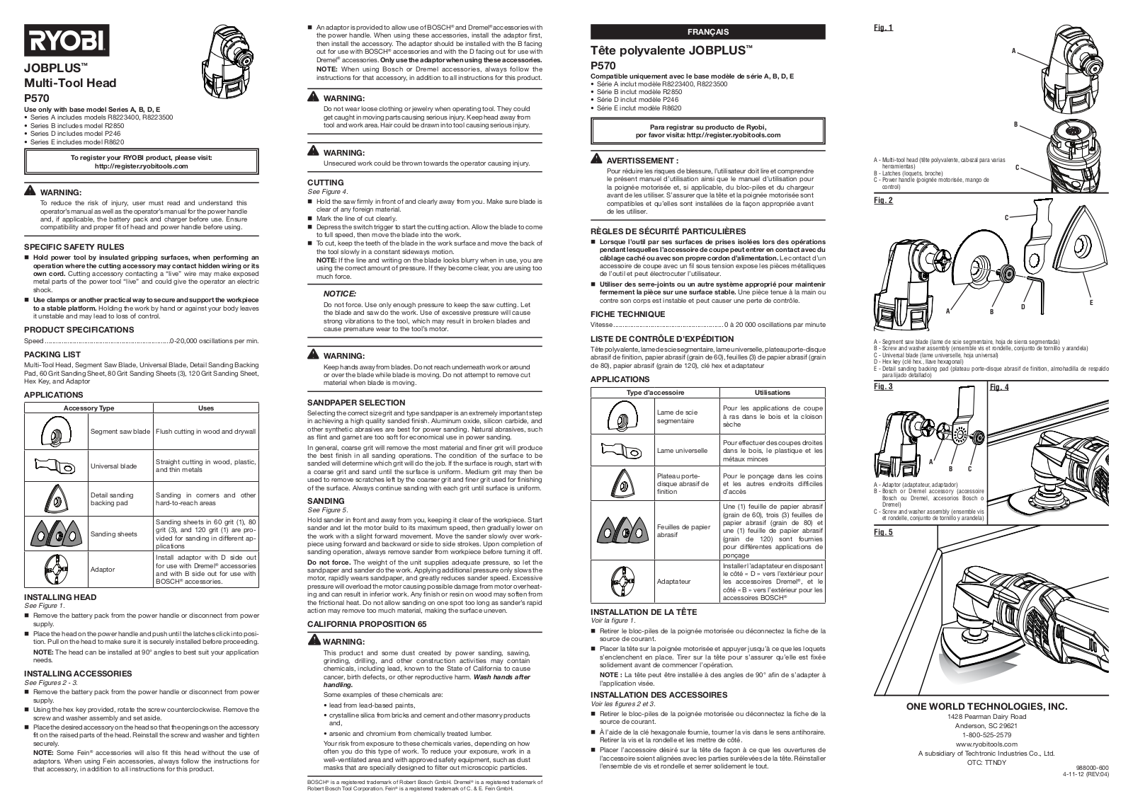 Ryobi P570 User Manual