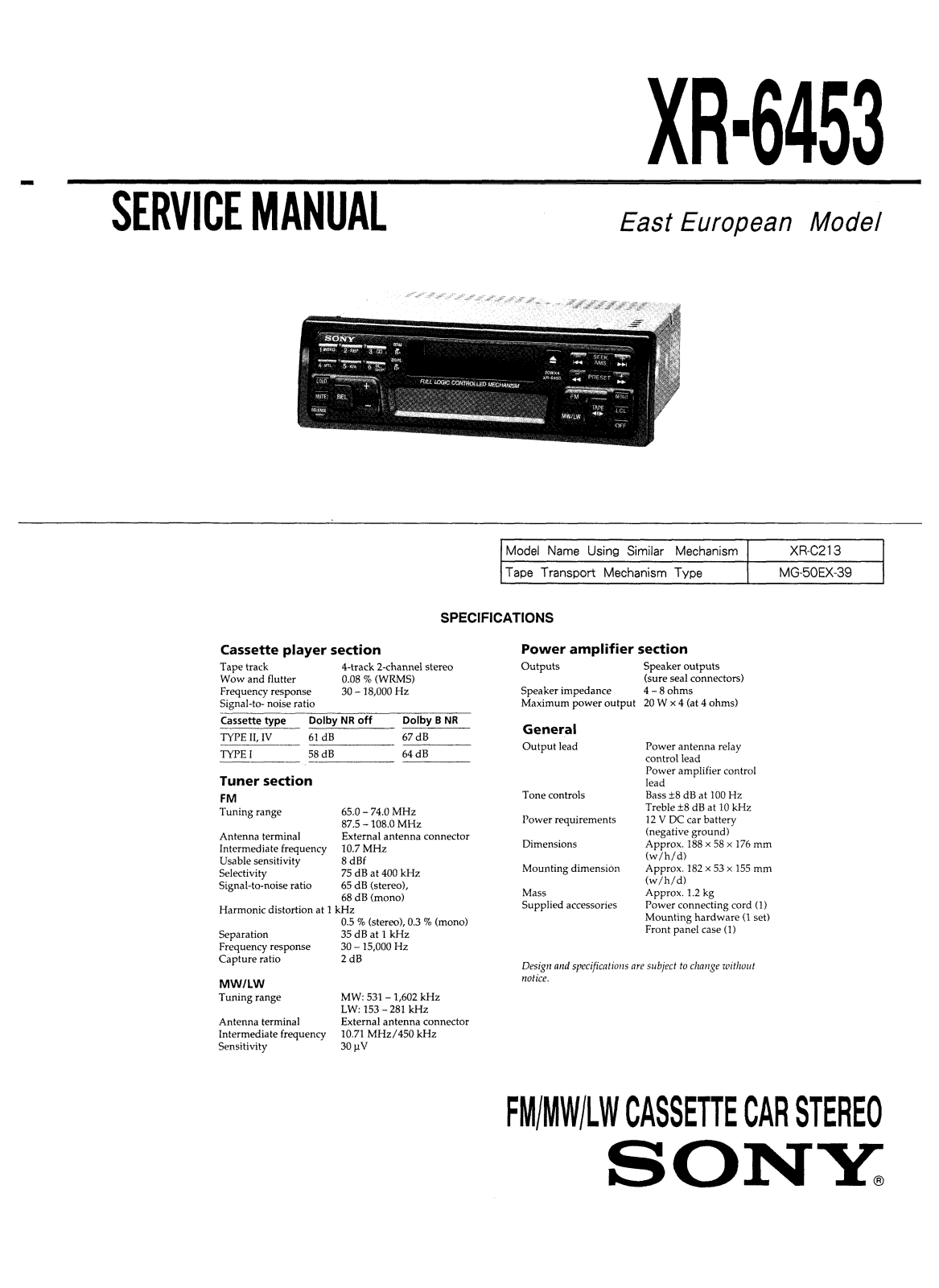 Sony XR-6453 Service Manual