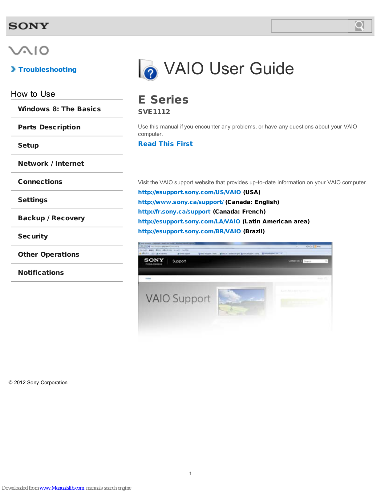 Sony SVE11125CXB VAIO, SVE11125CXW VAIO, VAIO SVE1112 User Manual