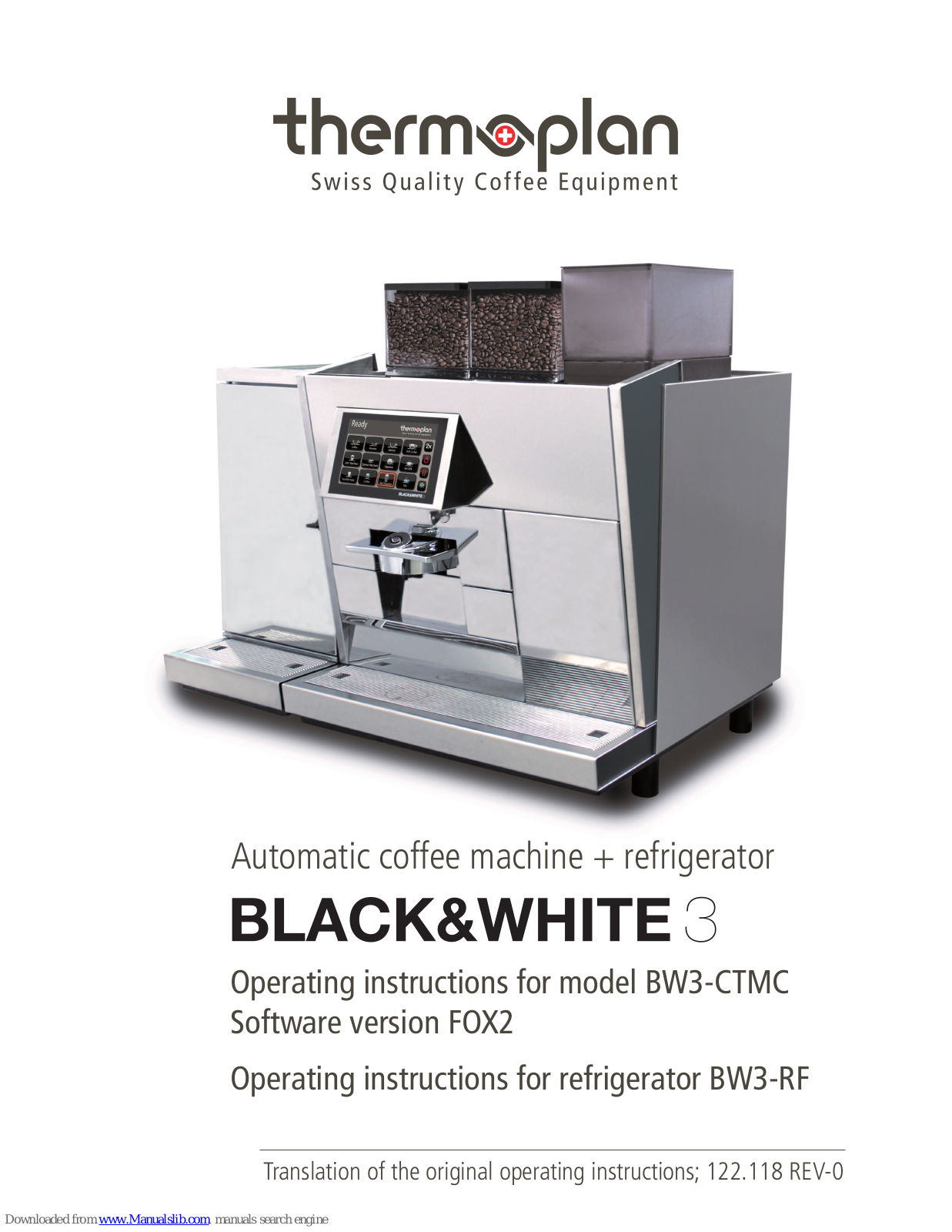 Thermoplan Black & White BW3-CTMC Operating Instructions Manual