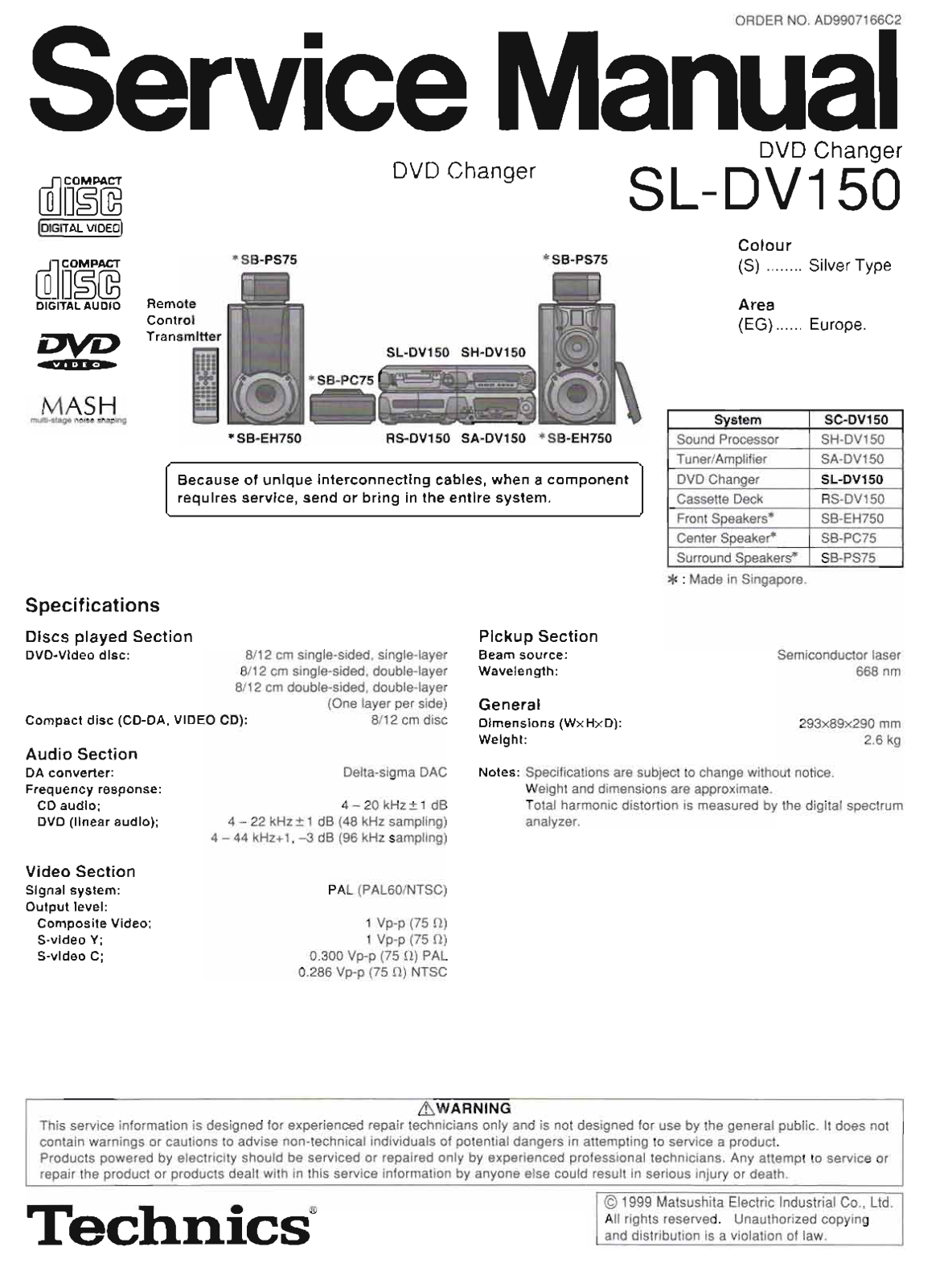 Technics SL-DV-150 Service Manual