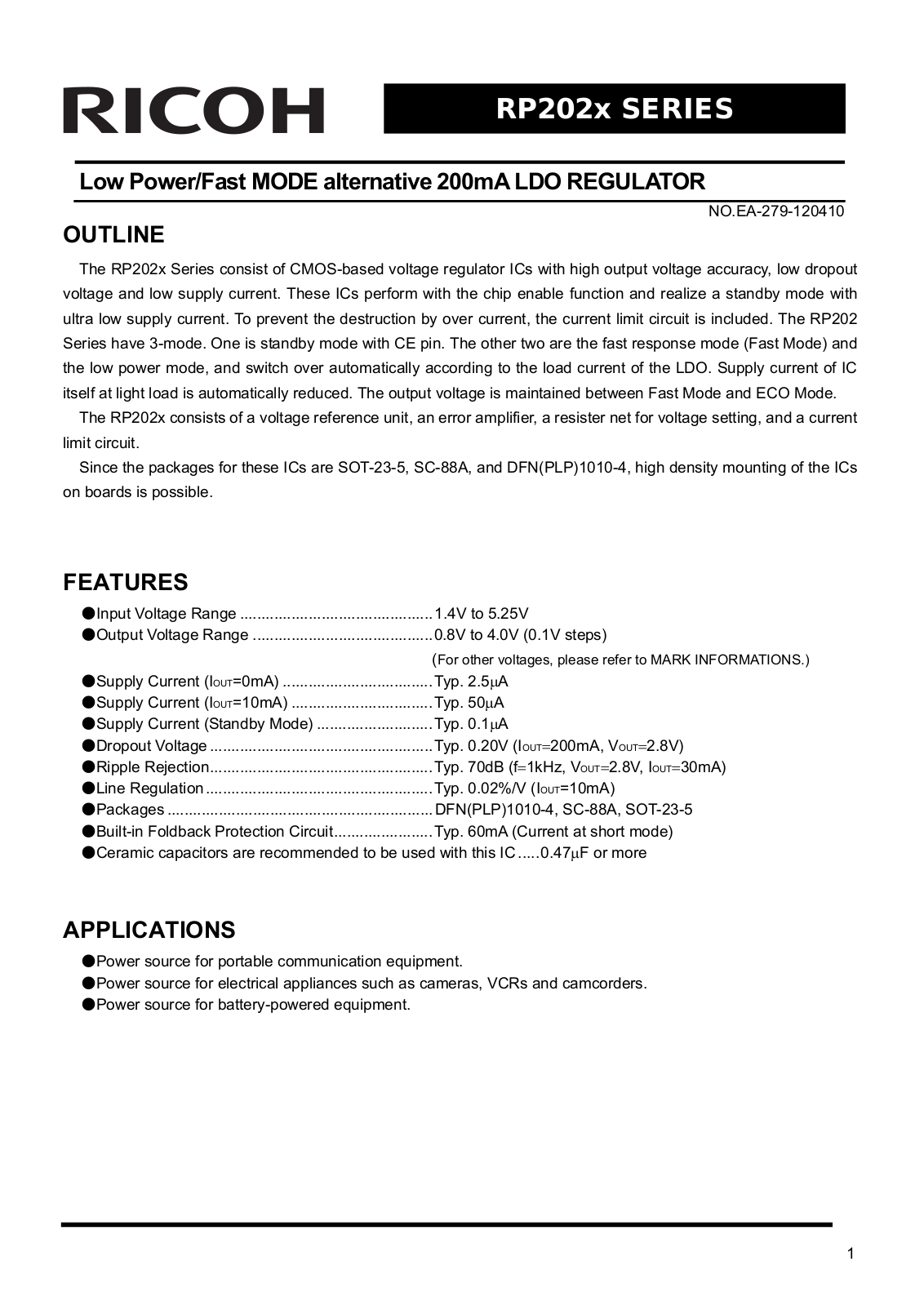 RICOH RP202x Technical data